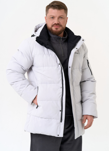 Мужской светлый пуховик с капюшоном