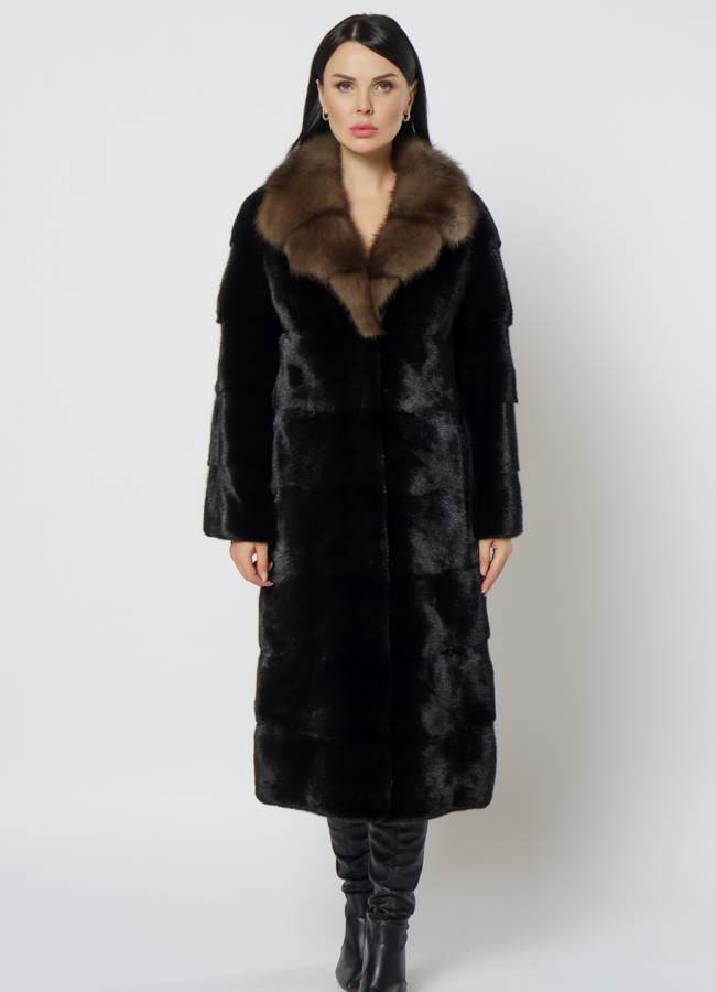 Шуба из норки с английским воротником модель № 23095 меха малина