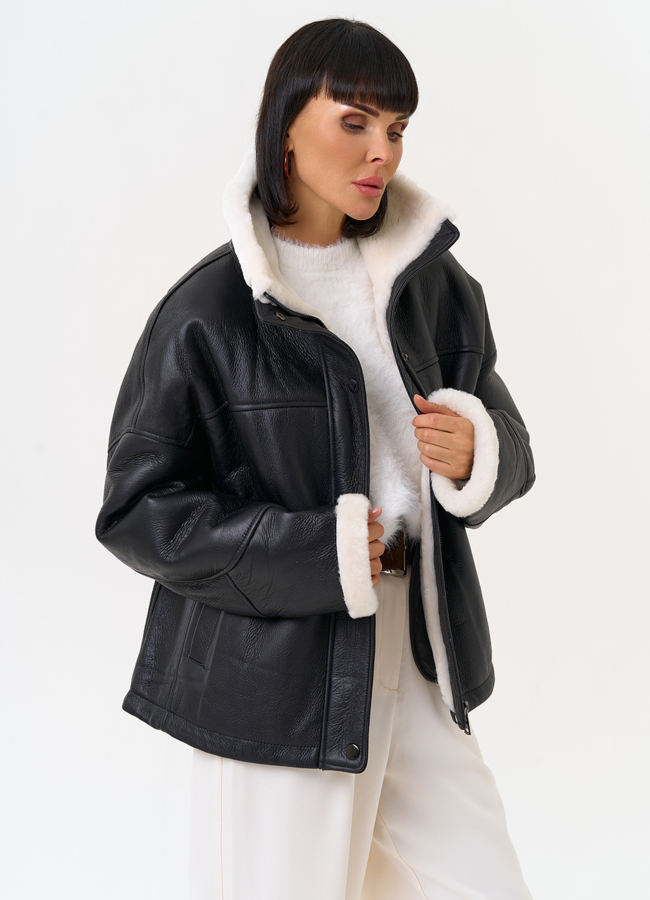 Женская натуральная дубленка черного цвета модель № 31572 универмаг малина