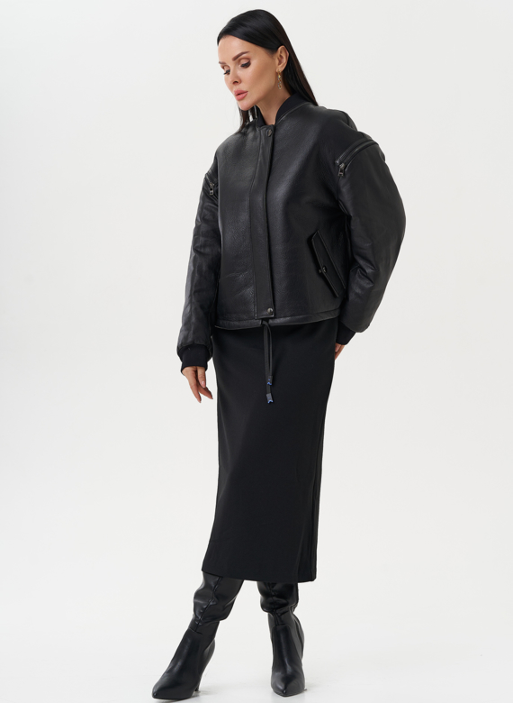 Кожаная дубленка с акцентными молниями